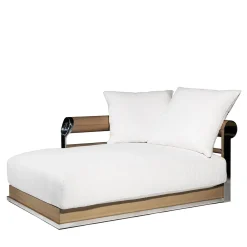 Galloway Chaise Longue da Esterno in Tessuto Bianco Impermeabile e Legno Iroko