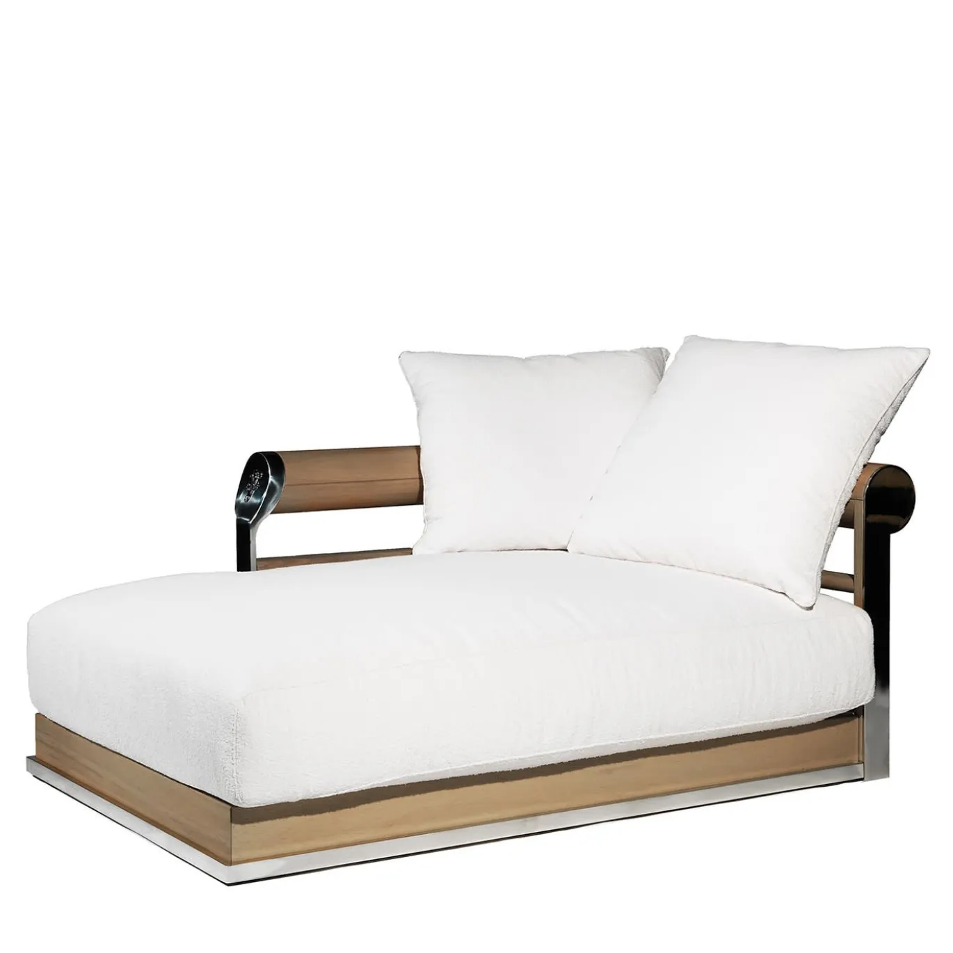 Galloway Chaise Longue da Esterno in Tessuto Bianco Impermeabile e Legno Iroko