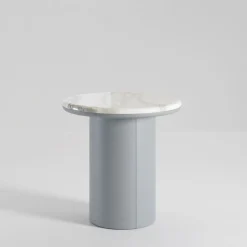 Gemini Leather And Calacatta Marble Side Table
