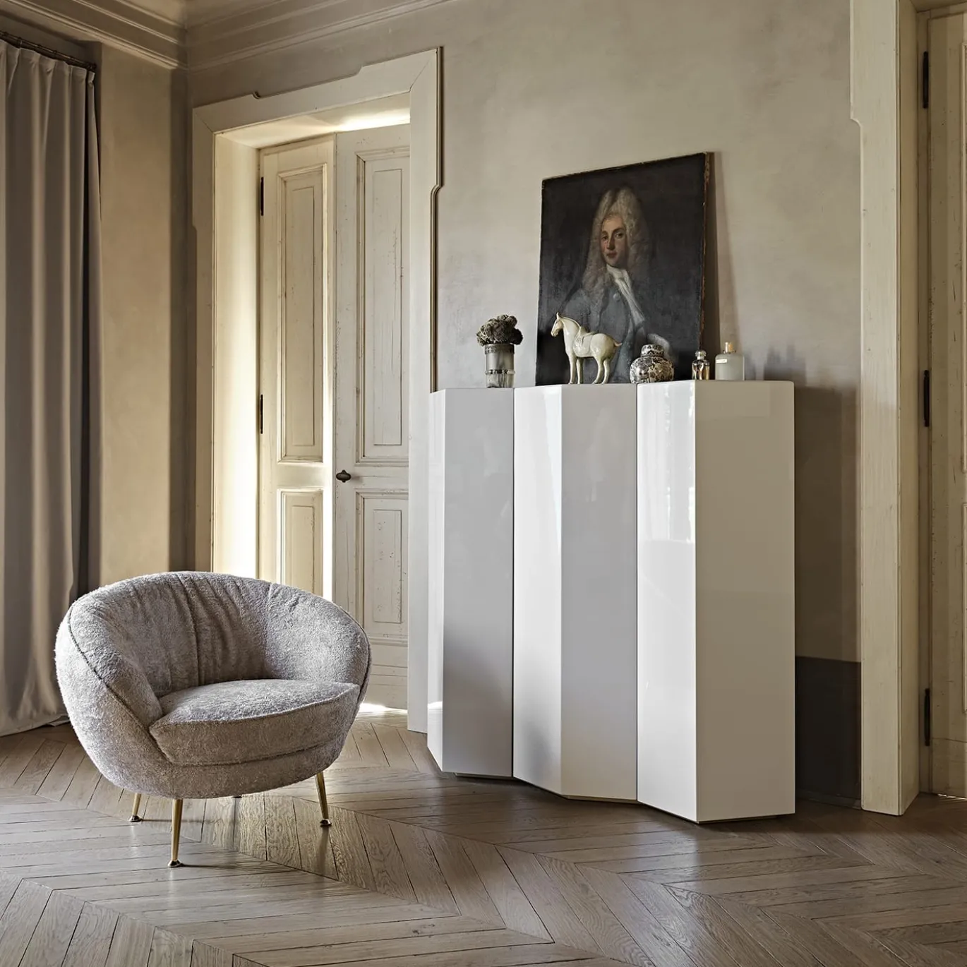 Gemma Armadio in legno bianco-grigio a zig-zag