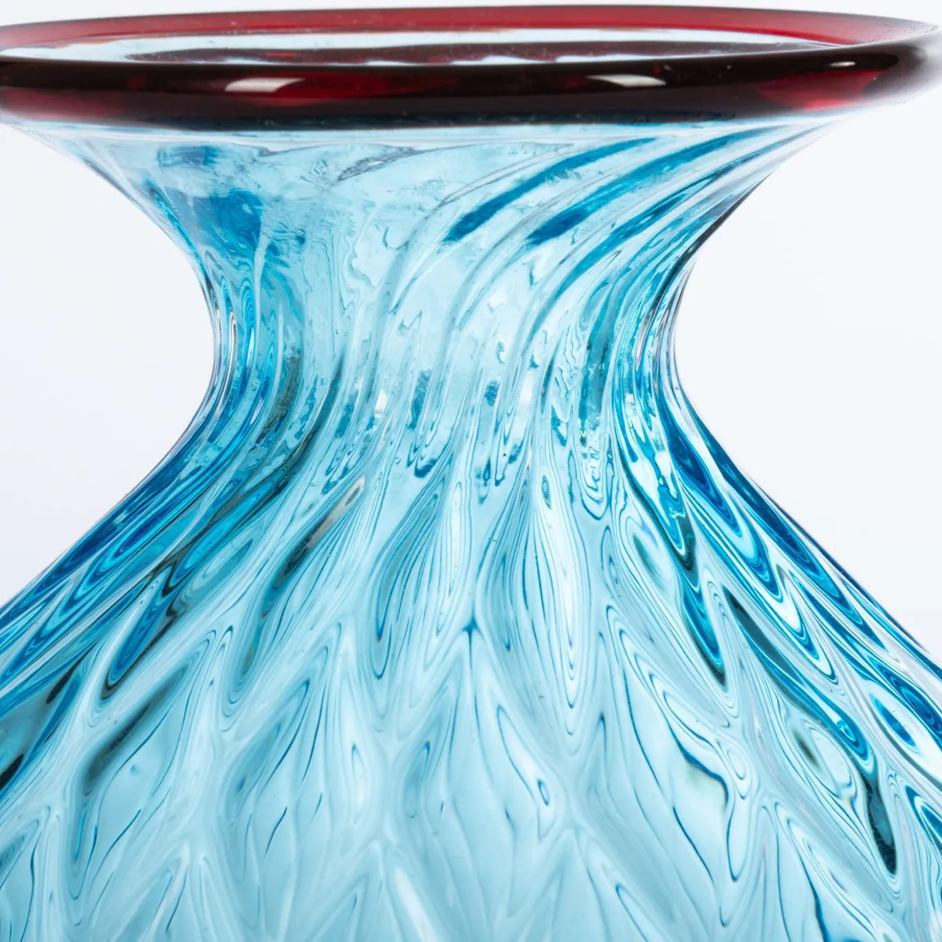 1950 Grande vaso Balloton azzurro con bordo bordeaux