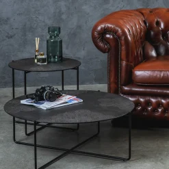 Isola Tavolino Tondo Grande Con Top In Resina Decorata Color Dark Brown