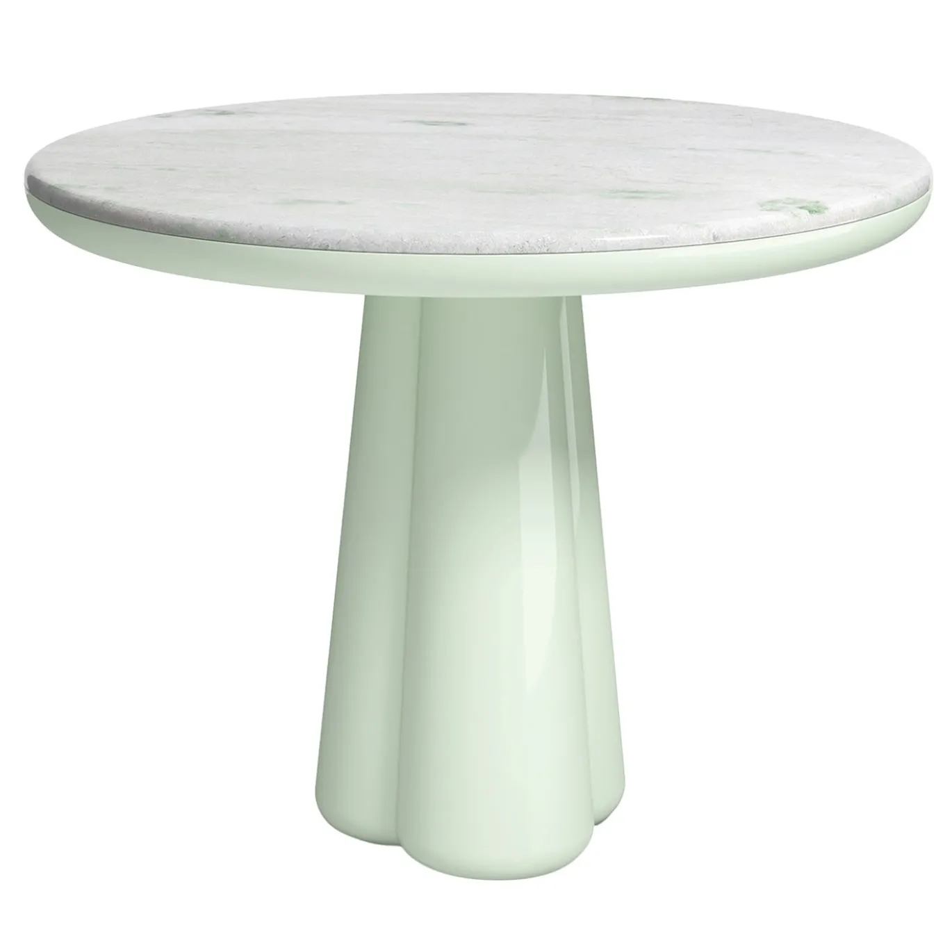 Isotopo S - Tavolo da Pranzo Rotondo in Marmo Bianco Pinta Verde