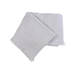 Kimberly Ecru 100% Cashmere Doppio Plaid con frange corte