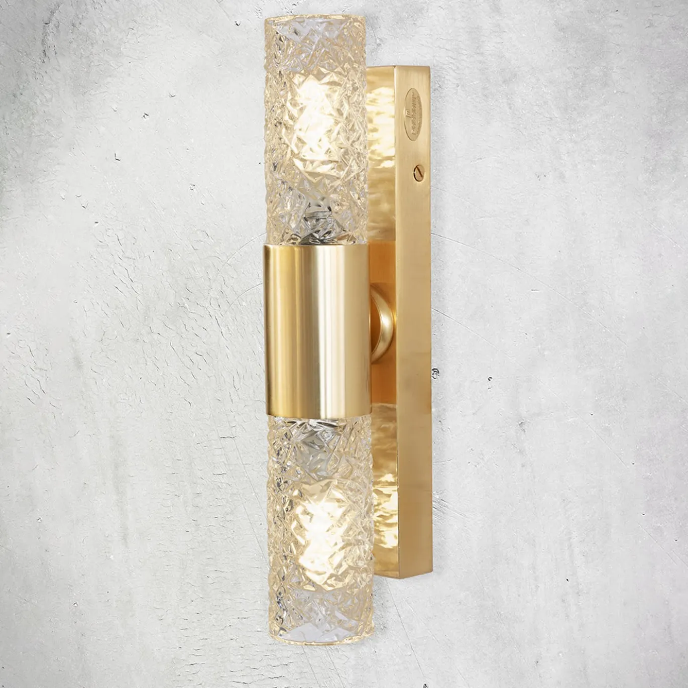 Lampada a parete in ottone placcato oro e cristalloa 2 luci Crystal Tube