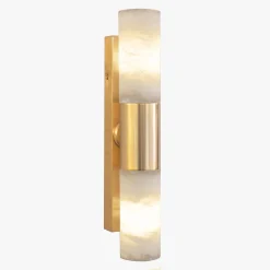 Lampada a parete in ottone placcato oro e alabastro a 2 luci Alabaster Tube
