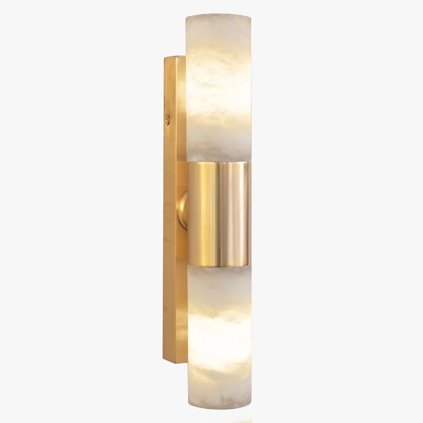 Lampada a parete in ottone placcato oro e alabastro a 2 luci Alabaster Tube