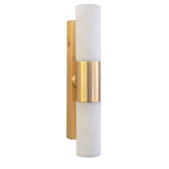 Lampada a parete in ottone placcato oro e alabastro a 2 luci Alabaster Tube