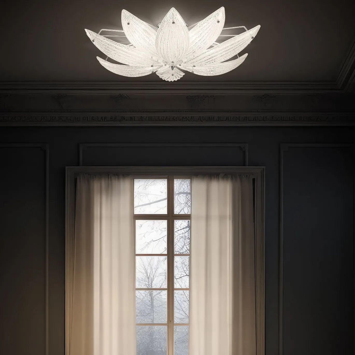 Lampada a soffitto Paradise cromo con vetro foglia argento