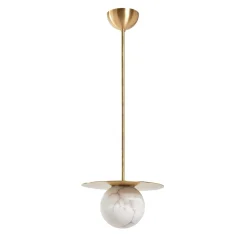 Lampada a sospensione Alabaster Mini Moon in ottone satinato
