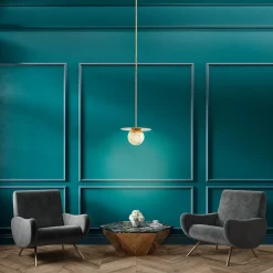Lampada a sospensione Alabaster Mini Moon in ottone satinato