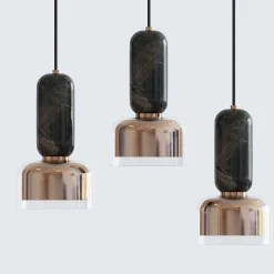 Lampada a sospensione Andromeda in marmo nero Marquinha e ottone satinato