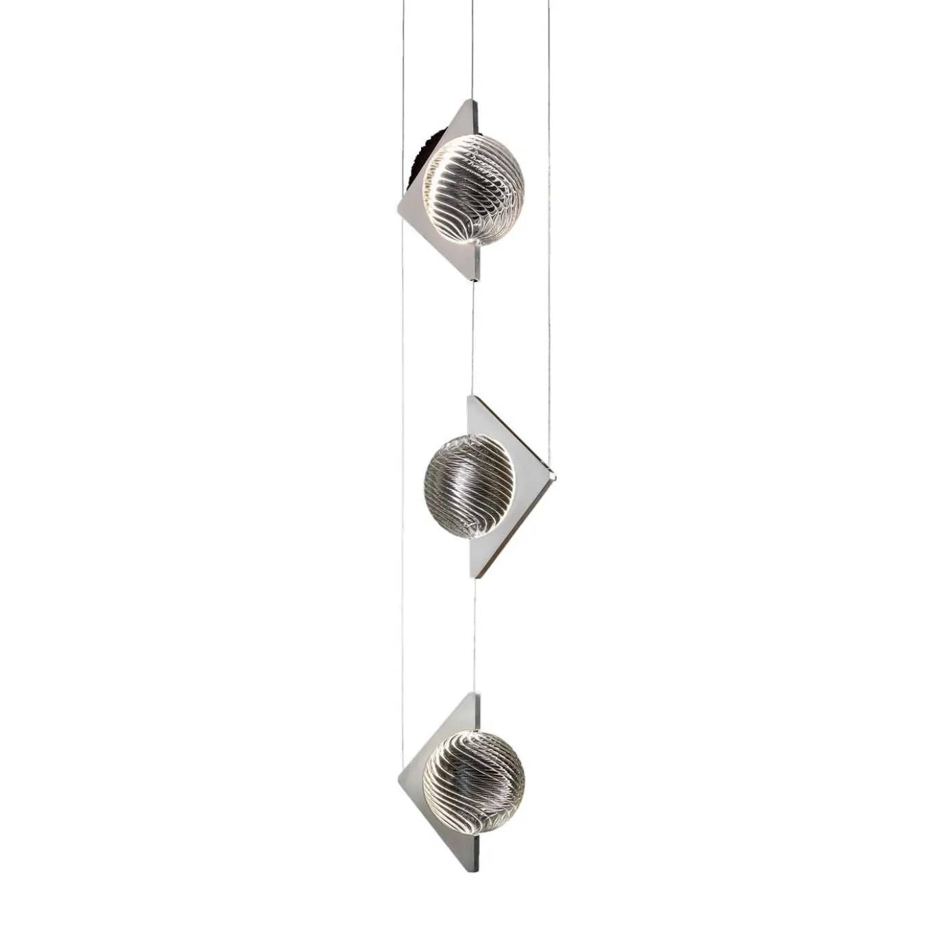 Lampada a sospensione a tre elementi in acciaio inox Oz