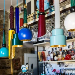 Lampada a sospensione B'Anthology N. 5 in foglia nera e oro