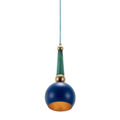 Lampada a sospensione B'Anthology in blu elettrico e foglie d'oro