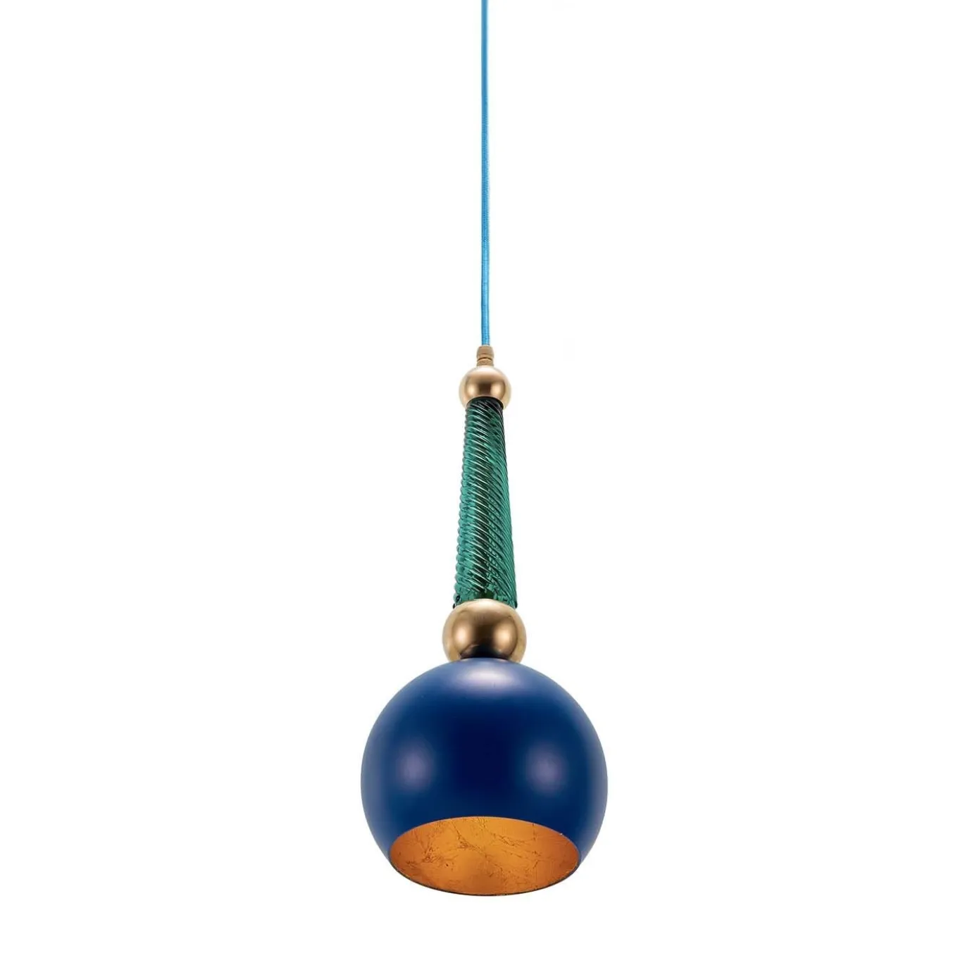 Lampada a sospensione B'Anthology in blu elettrico e foglie d'oro