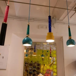 Lampada a sospensione B'Anthology in turchese e foglie d'oro