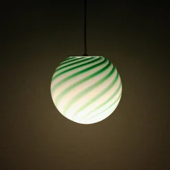 Lampada a sospensione Candy in vetro di Murano Canne verde e bianco