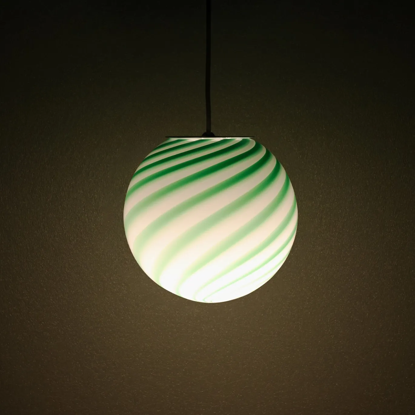 Lampada a sospensione Candy in vetro di Murano Canne verde e bianco