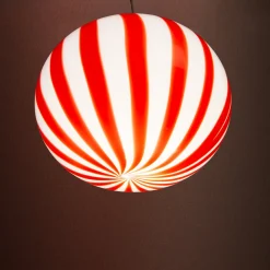 Lampada a sospensione Candy in vetro di Murano Canne Straight rosso e bianco