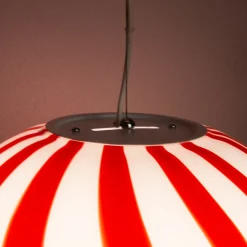 Lampada a sospensione Candy in vetro di Murano Canne Straight rosso e bianco