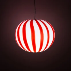 Lampada a sospensione Candy in vetro di Murano Canne Straight rosso e bianco