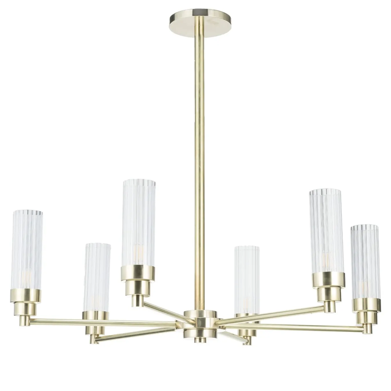 Lampada a sospensione con struttura in ottone e vetro curvato