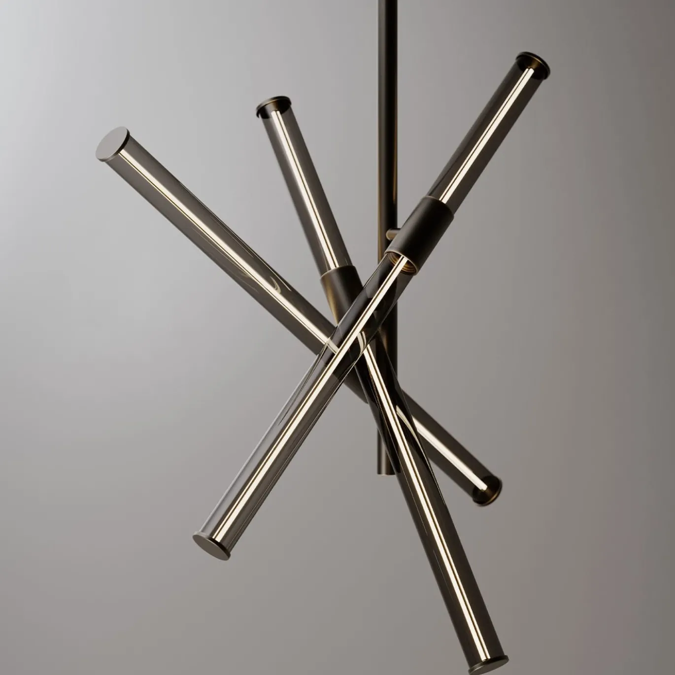 Lampada a sospensione Cross in vetro grigio fumo