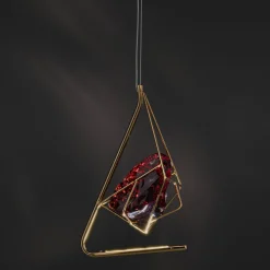 Lampada a sospensione Cryrock S1 in pietra di cristallo rosso e metallo