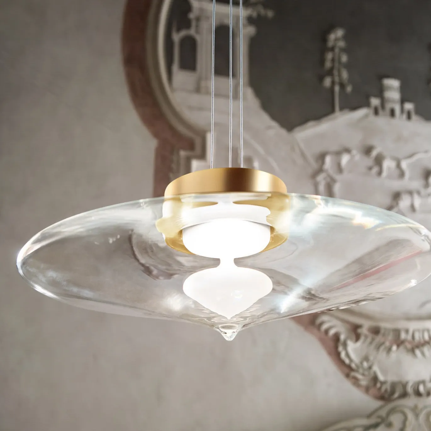 Lampada a sospensione Desideria brunita e trasparente
