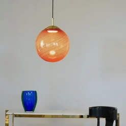 Lampada a Sospensione Gaia in Vetro di Murano Sfera Rossa
