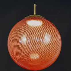 Lampada a Sospensione Gaia in Vetro di Murano Sfera Rossa