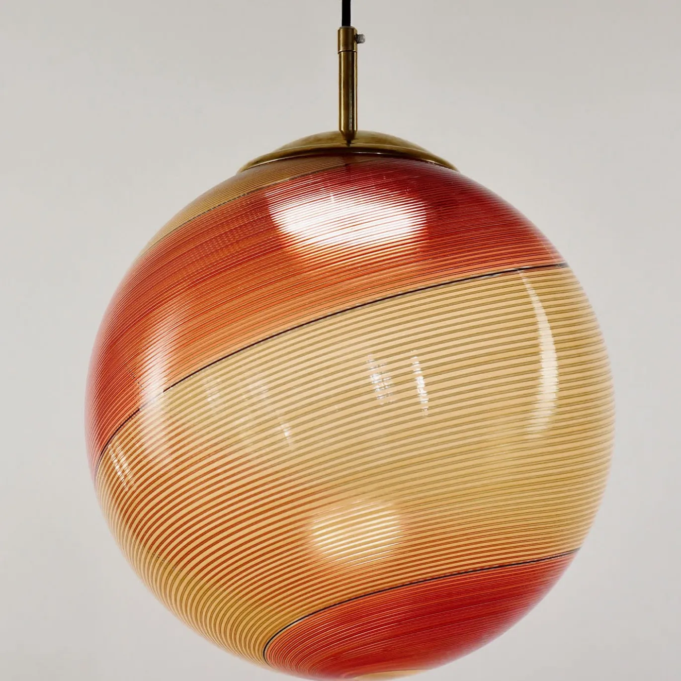 Lampada a Sospensione Gaia in Vetro di Murano Sfera Ambra e Rossa #2