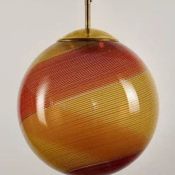Lampada a Sospensione Gaia in Vetro di Murano Sfera Ambra e Rossa #2