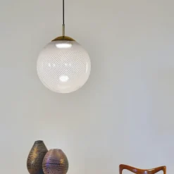 Lampada a Sospensione Gaia in Vetro di Murano Sfera Bianca
