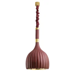 Lampada a sospensione in ceramica bordeaux smerlata