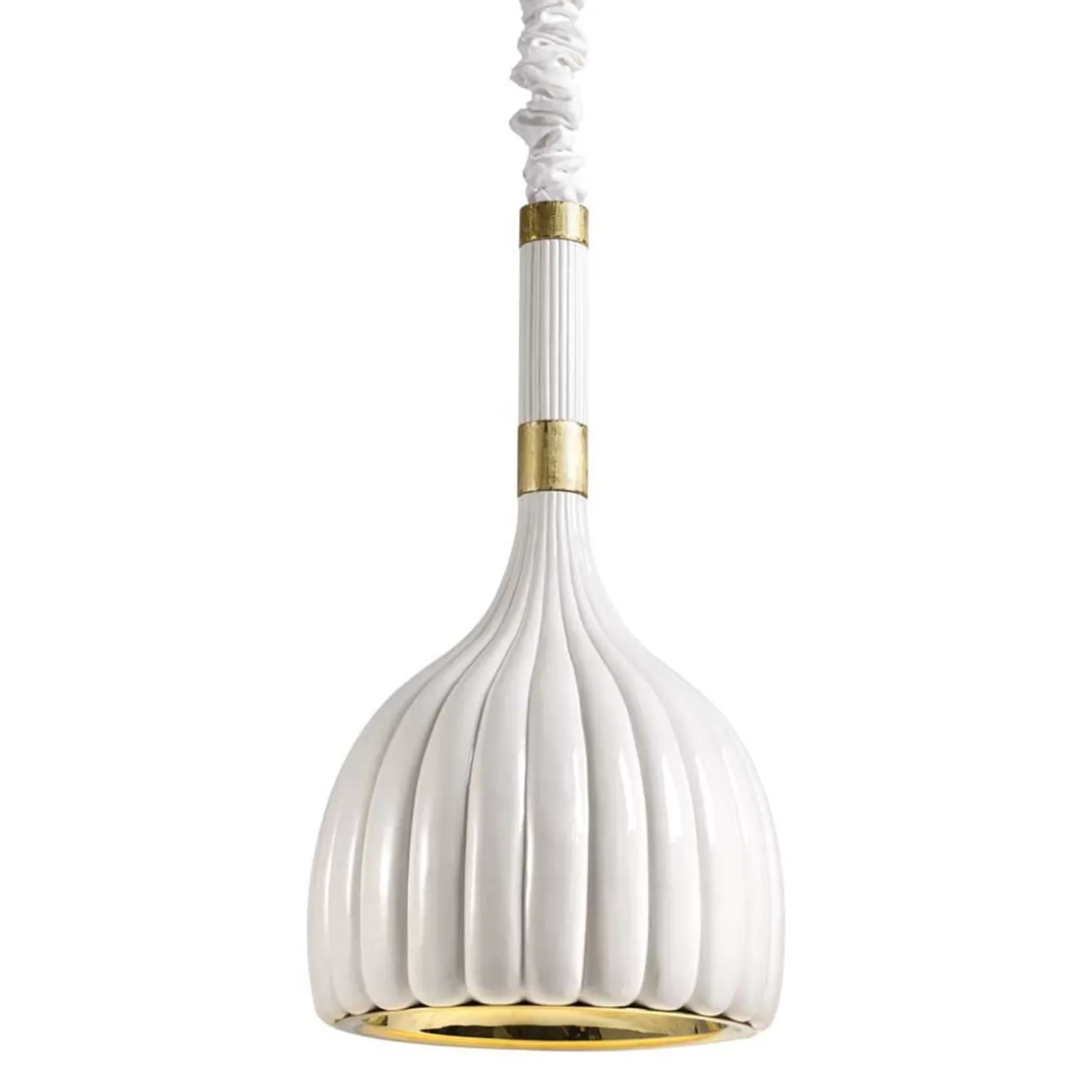 Lampada a sospensione in ceramica bianca smerlata