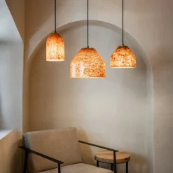 Lampada a sospensione LAAB grande con Foglie di Ginkgo e Dettagli Neri