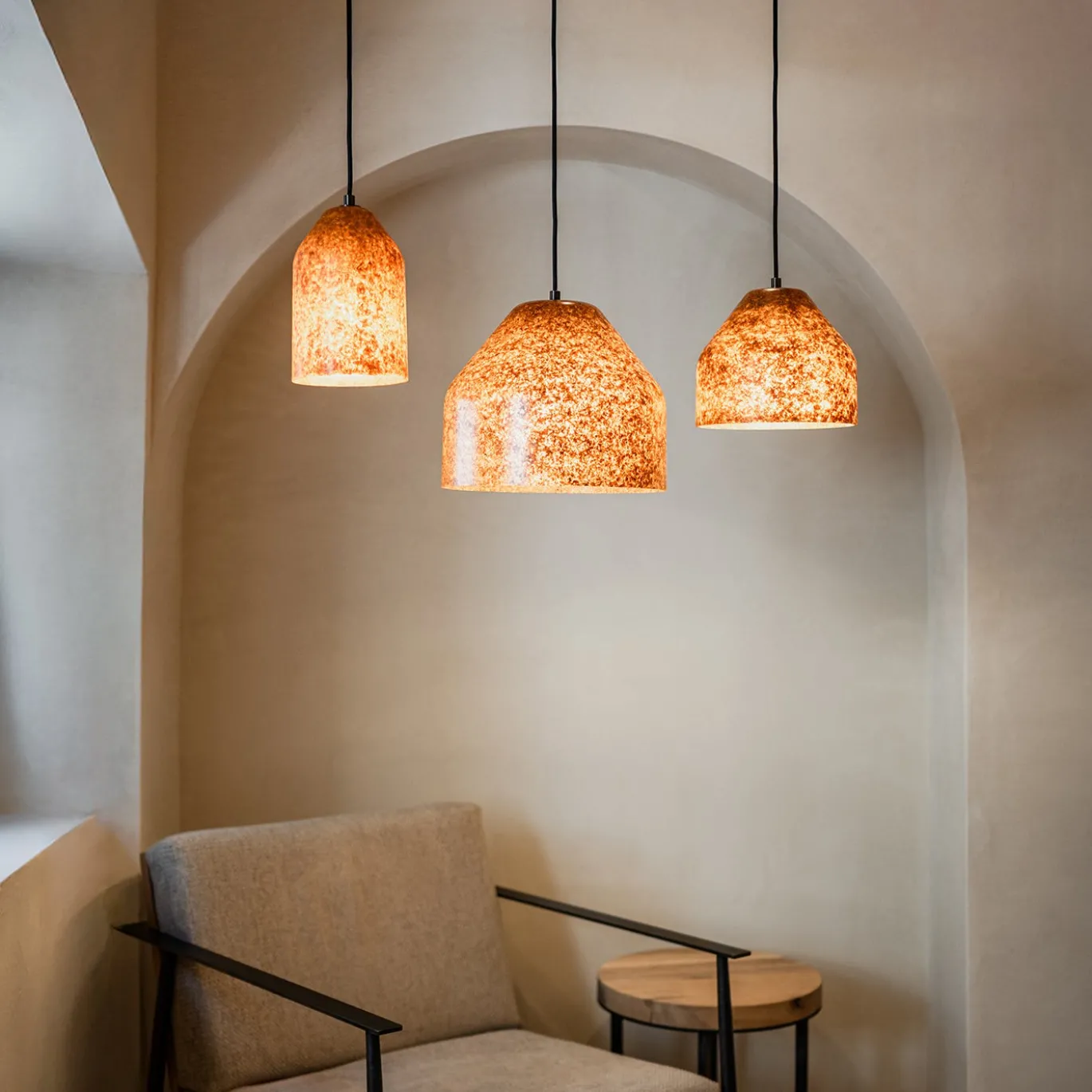 Lampada a sospensione LAAB grande con Foglie di Ginkgo e Dettagli Neri