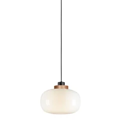 Lampada a sospensione Legier Media in vetro opalino bianco con dettaglio in bronzo