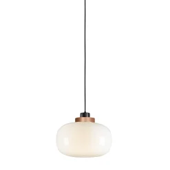 Lampada a sospensione Legier in vetro bianco opale con dettaglio in bronzo