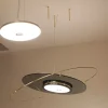 Lampada a sospensione Libra con anello in vetro fumé
