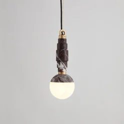 Lampada a Sospensione Lunar in Marmo Rosso Levanto e Onice di Pietro Russo Design