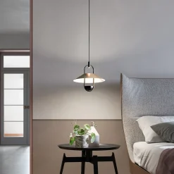 Lampada a sospensione Luppiter S 1 in metallo galvanizzato e nero opaco