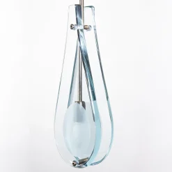 Lampada a Sospensione Memory in Vetro Molato Azzurro Chiaro e Ottone