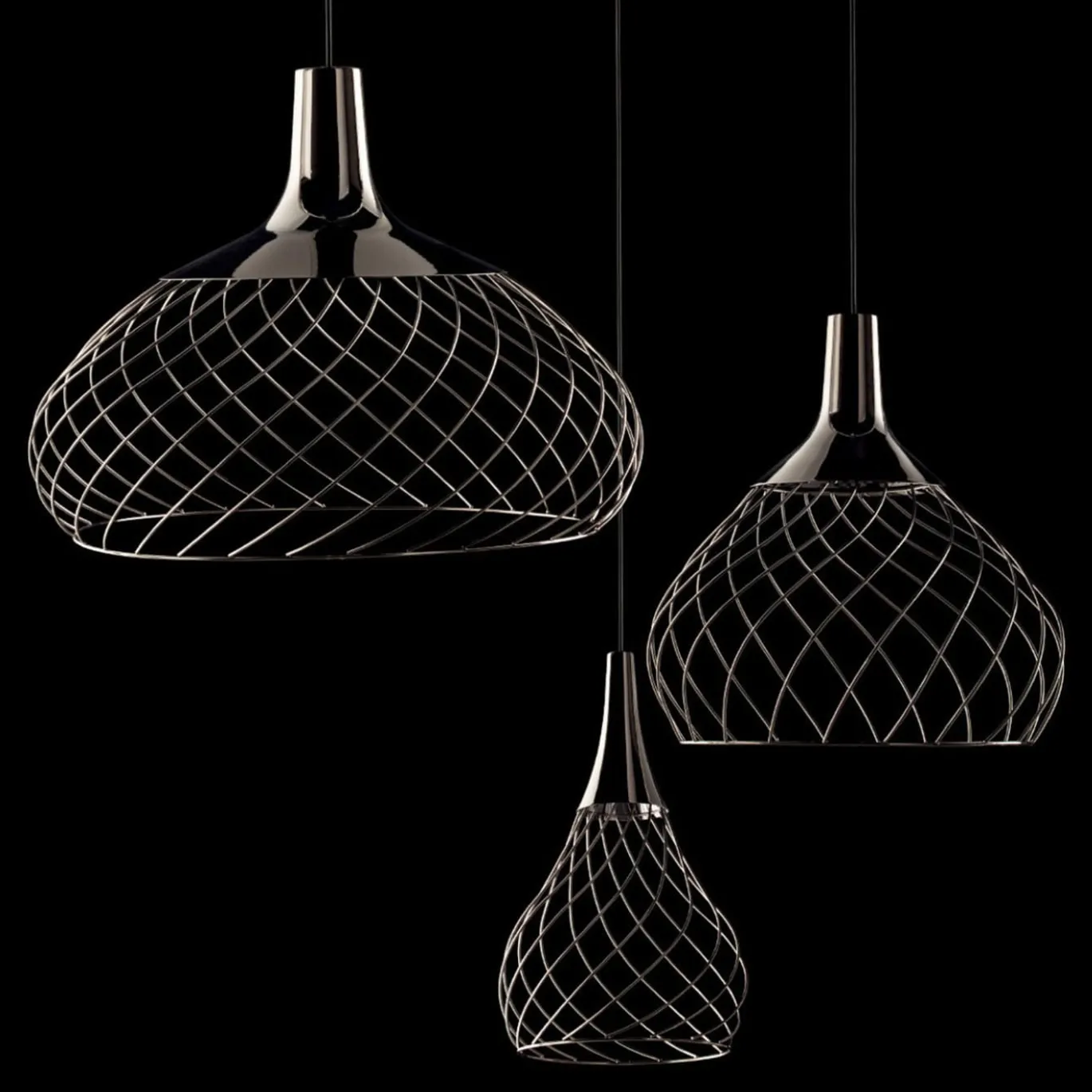 Lampada a sospensione Mongolfier P1 in nichel nero