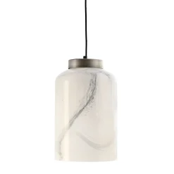 Lampada a sospensione Ramses grande in vetro bianco marmorizzato