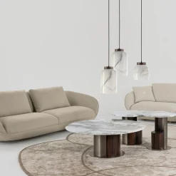 Lampada a sospensione Ramses grande in vetro bianco marmorizzato