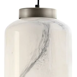 Lampada a sospensione Ramses grande in vetro bianco marmorizzato
