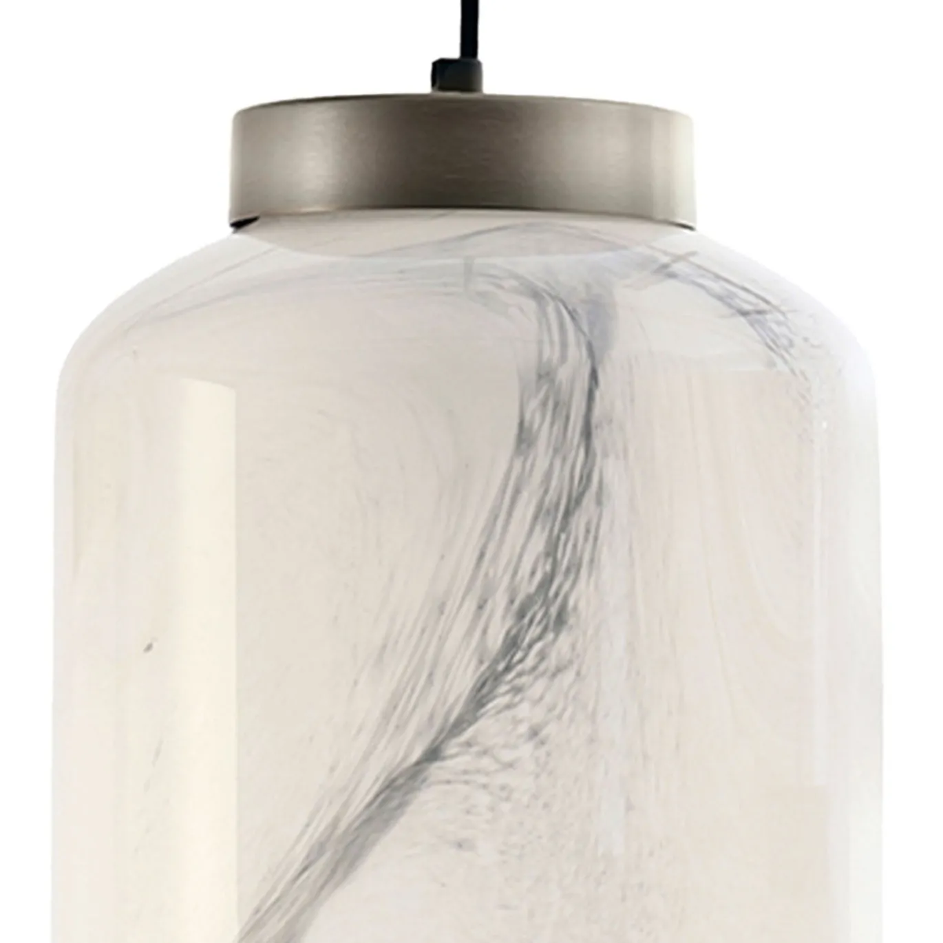 Lampada a sospensione Ramses grande in vetro bianco marmorizzato
